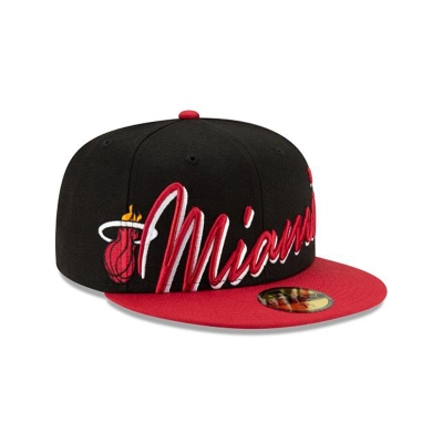 Miami Heat Gorra | New Era NBA Cursive 59fifty Fitted Cap Mexico - Negros